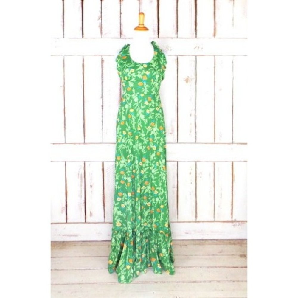 70s vintage green Rage of California floral maxi halter dress - Picture 1 of 5
